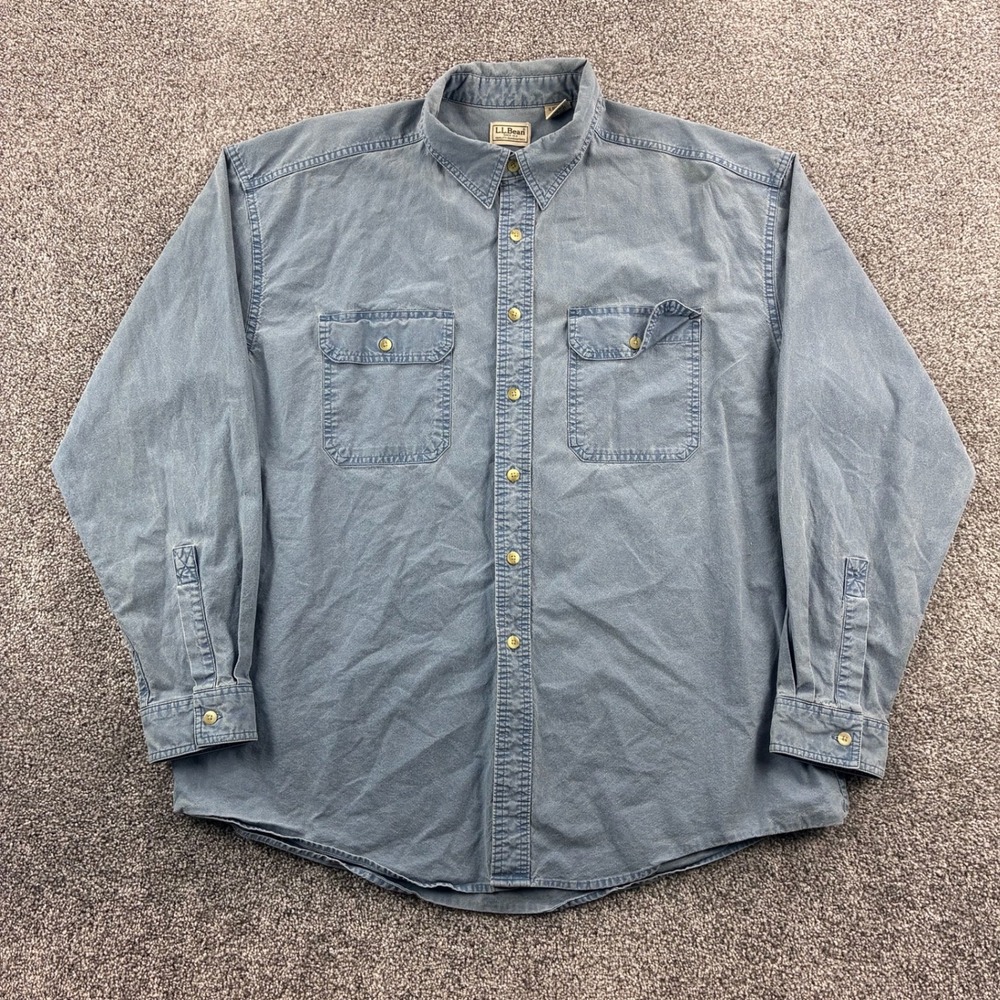Vintage L.L. Bean Shirt Mens XL Blue 100% Cotton Button Down Long‎ Sleeve OMT16
